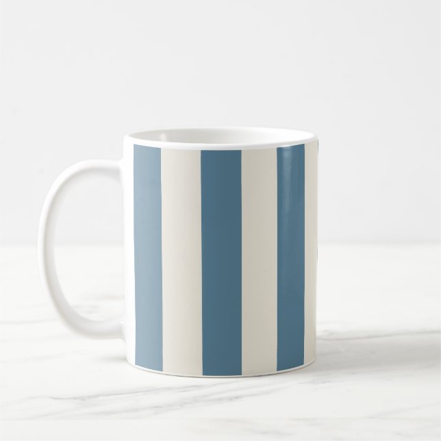 Blå Och Krämgula Vertikala Ränder Kaffemugg (Vänster)