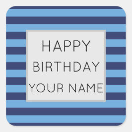 Blå och lätt blå, rand Grattis på födelsedagen Fyrkantigt Klistermärke