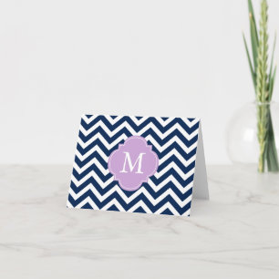 Blå och Lavender Zigzags Mönster Monogram Anteckningskort