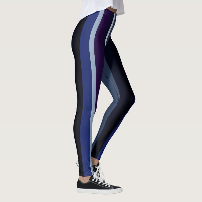 Blå och Lila Abstrakt Rand Leggings (Höger)