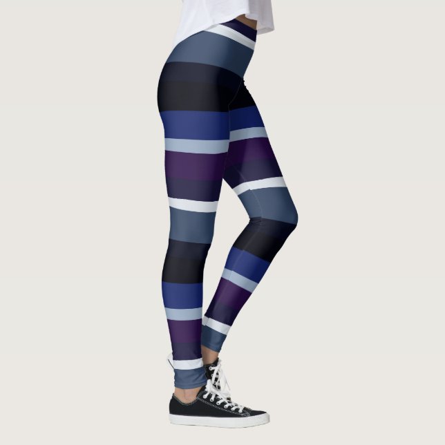Blå och Lila Abstrakt Rand Leggings (Höger)