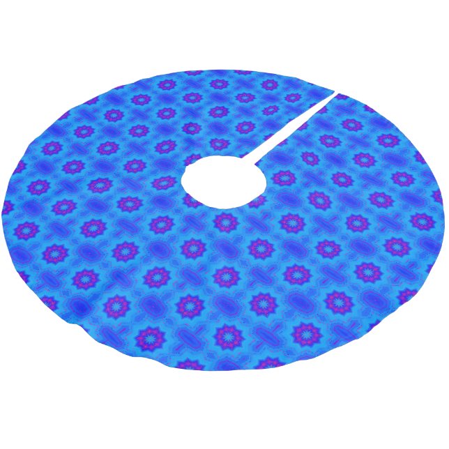 Blå och lila african print mönster julgransmatta borstad polyester (Vinklad)