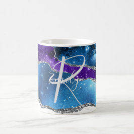 Blå och Lila Agate Marble Abstrakt Namn Monogram Kaffemugg