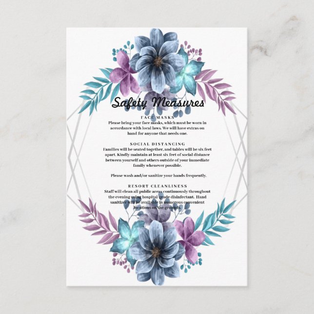 Blå Och Lila Akvarellblommor Säkerhetsåtgärder Tilläggskort (Framsida)