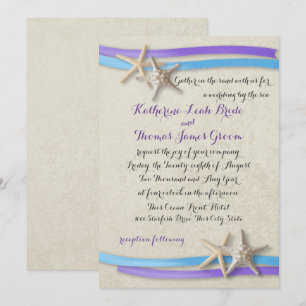 Blå och Lila Beach Wedding Starfish och Ribbon Inbjudningar