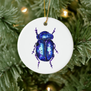 Blå och Lila Beetle Julgransprydnad Keramik
