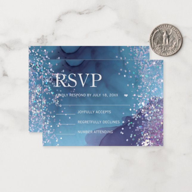 Blå och lila bläck med glitter mystisk anteckningskort (Fram/Back In Situ)