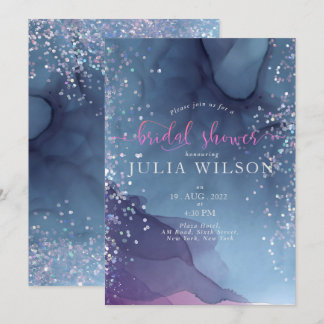 Blå och lila bläck med glitter mystisk inbjudningar