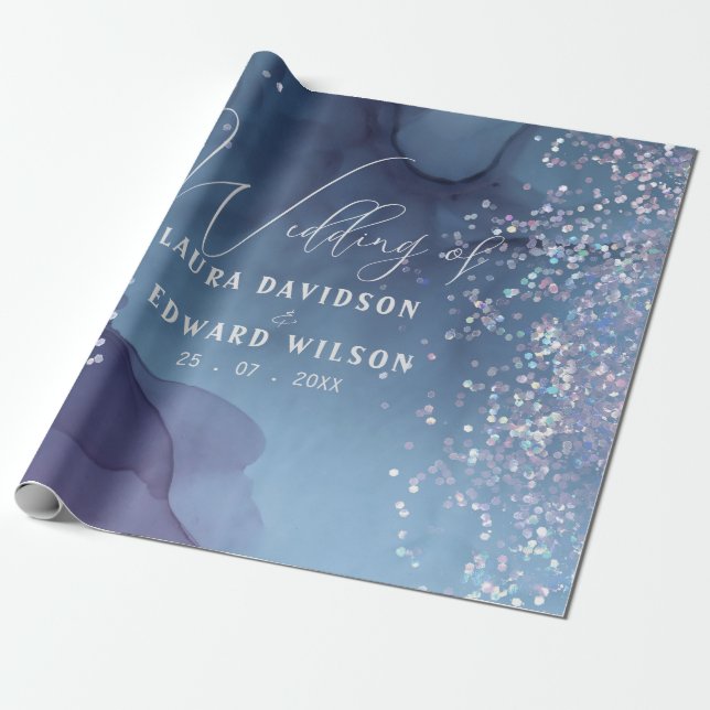 Blå och lila bläck med glitter mystisk presentpapper (Utrullad)
