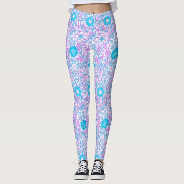 Blå och lila blommig leggings (Framsida)