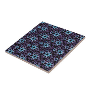 Blå och Lila Blommigt design Kakelplatta