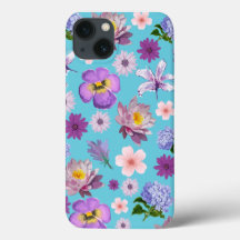 Blå och Lila Blommigt iphone case