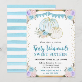 Blå och Lila Blommigt Pumpkins Fall Sweet sixteen Inbjudningar