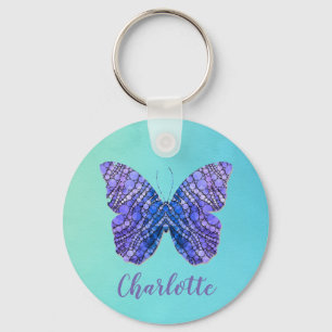 Blå och Lila Butterfly Namn Monogram Nyckelring