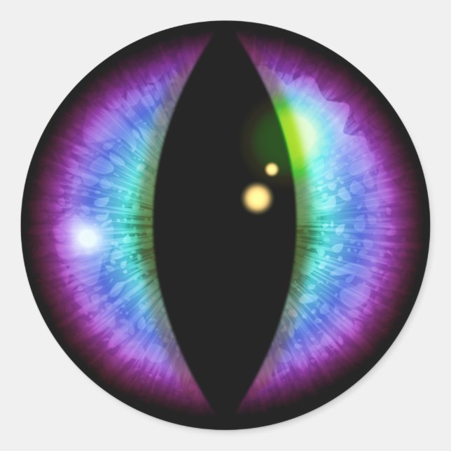Blå och Lila Dragons Öga Runt Klistermärke (Framsida)