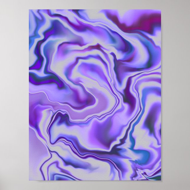 Blå och Lila Elegant Marble Digital Abstrakt Poster (Framsidan)