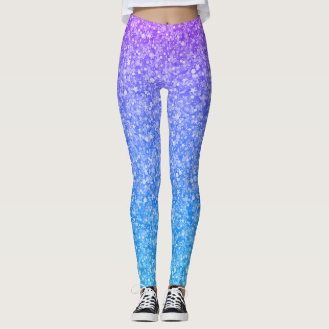 Blå och lila faux glitter ombre leggings (Framsida)