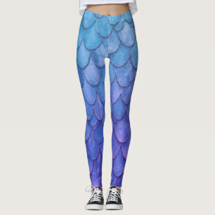 Blå och lila fjäll på havsfrun leggings