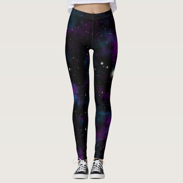 Blå och Lila Galaxy Leggings (Framsida)