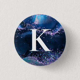 Blå och lila glitter agat mönster initial knapp