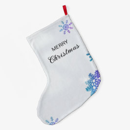 Blå och lila glitter snöflingor stor julstrumpa