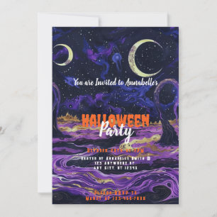 Blå och lila himmel halvmåne Halloween-fest Inbjudningar