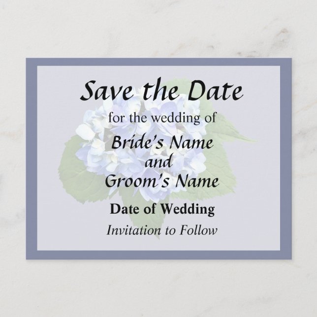 Blå och lila hydrangea meddelande vykort (Framsida)