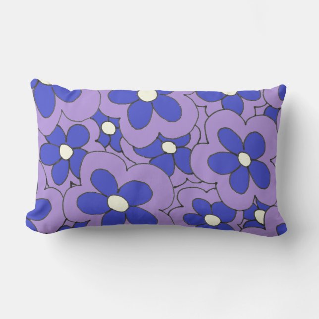 Blå och Lila i hand plockade Blå och Blå design Lumbarkudde (Framsida)