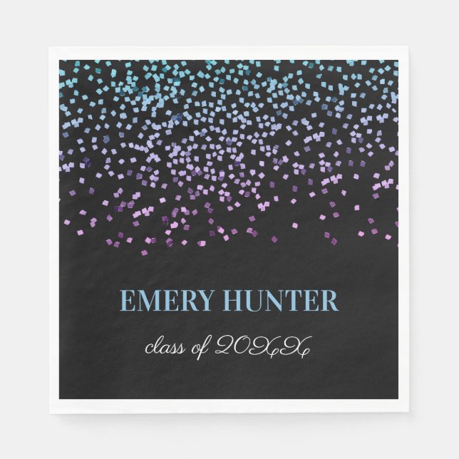 Blå och Lila i utspridd Glitter Pappersservett (Framsidan)