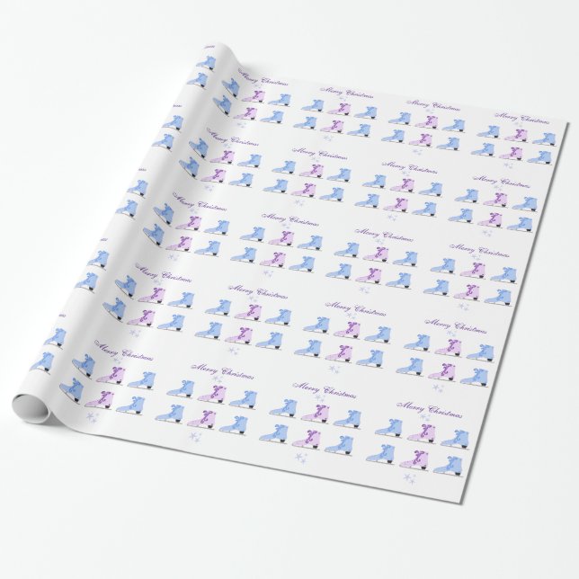 Blå och lila isskridskor presentpapper (Utrullad)