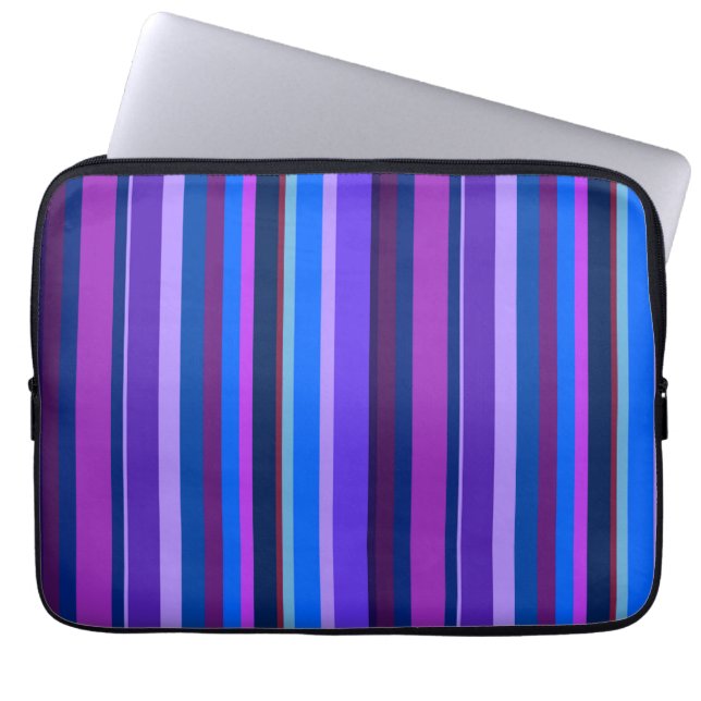 Blå och lila lodrät rand laptop sleeve (Framsidan)