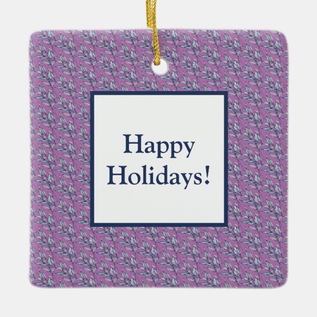 Blå och Lila Löv Julgransprydnad Keramik (Framsida)