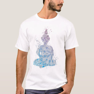 Blå och Lila Mandala Buddha Silhouette T Shirt