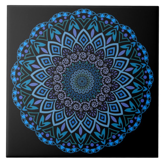 Blå och Lila Mandala Ceramic Tile Kakelplatta (Framsidan)