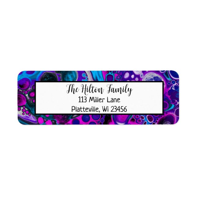 Blå och Lila Marble Fluid Art Returadress Etikett (Framsidan)