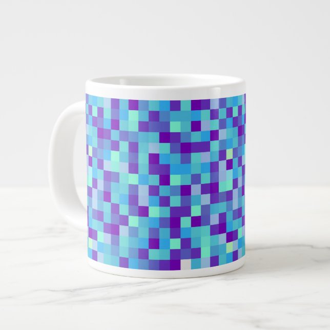 Blå och lila Pixel Mönster Mugg Jumbo Mugg (Framsida vänster)