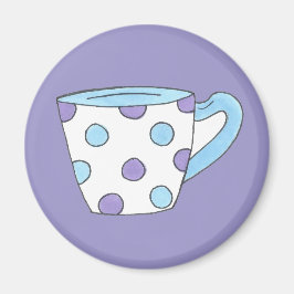 Blå och Lila Polka Dot Tea Kopp Tekopp Magnet