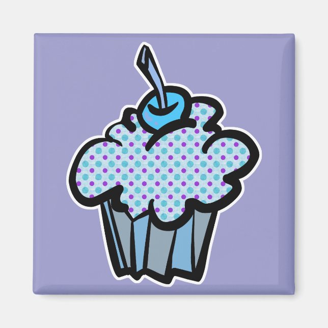 blå och lila prickig cupcake magnet (Framsidan)