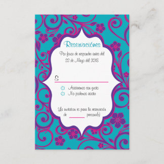 Blå och lila Quinceañera spansk RSVP-kort Inbjudningar