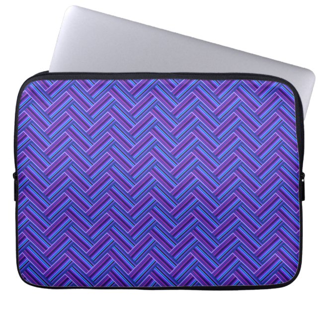 Blå och lila rand dubbla väv laptop sleeve (Framsidan)