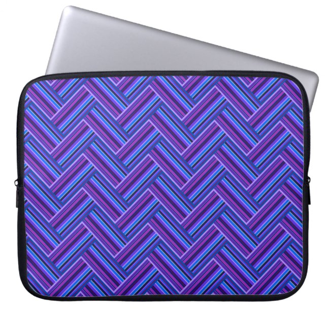 Blå och lila rand dubbla väv laptop sleeve (Framsidan)
