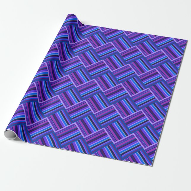 Blå och lila rand weave presentpapper (Utrullad)
