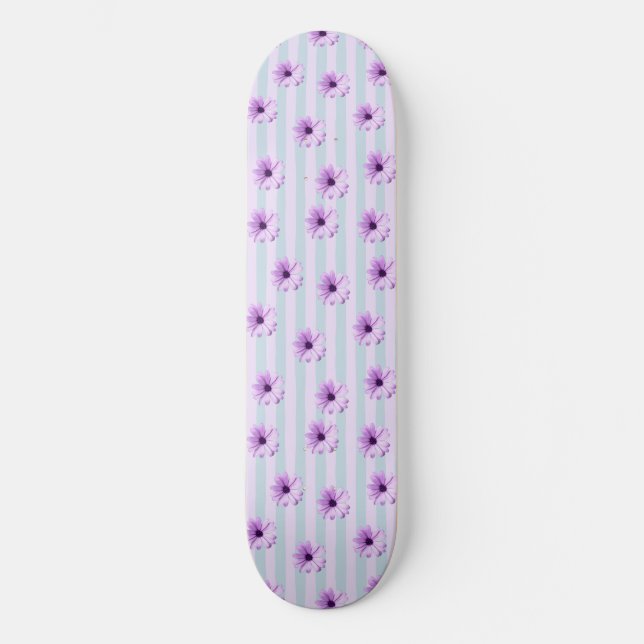 blå och lila randigt tusenskönamuster mini skateboard bräda 18,5 cm (Framsida)