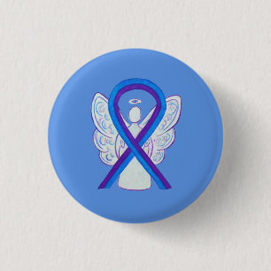 Blå och Lila Ribbon Awareness Angel Stift Knapp