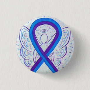 Blå och Lila Ribbon Awareness Angel Stift Knapp