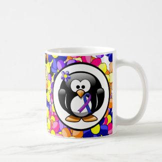 Blå och Lila Ribbon Penguin Kaffemugg