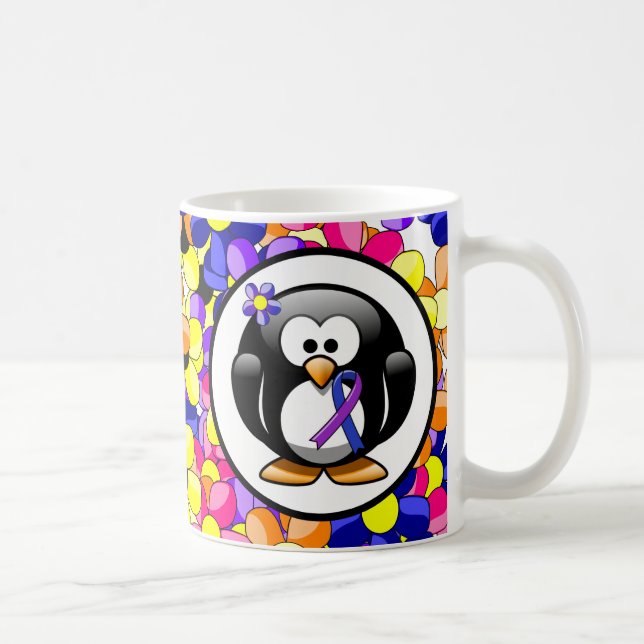 Blå och Lila Ribbon Penguin Kaffemugg (Höger)