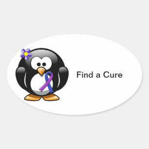 Blå och Lila Ribbon Penguin Ovalt Klistermärke