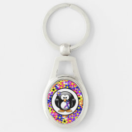 Blå och Lila Ribbon Penguin Ovalt Silverfärgad Nyckelring