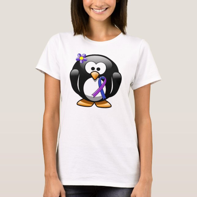 Blå och Lila Ribbon Penguin Tee (Framsida)